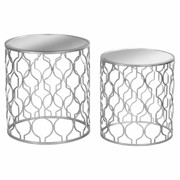 Stylish Set of 2 Silver Mirrored Sofa Tables